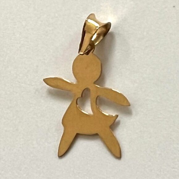 14k Solid Gold Little Girl Charm Pendant - Minimalist Jewelry Gift for Sister | - Picture 3 of 10